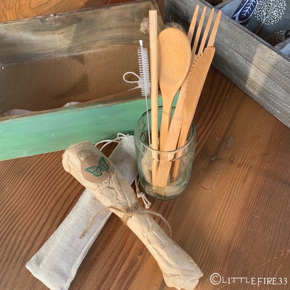 eco-chic©️by fire monkey Other - 🎉HP🎉ORGANIC REUSABLE BAMBOO UTENSIL+STRAW SET🌱